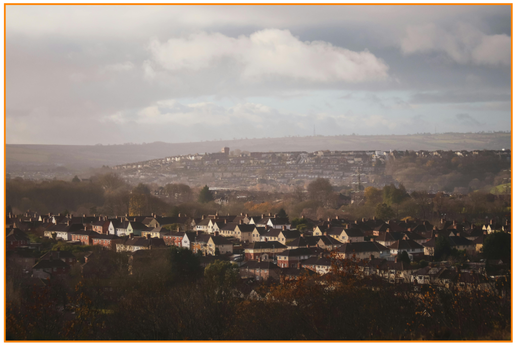 A photo of South Bristol on a cloudy day, You can see Brislington, Knowle, and hills in the background.